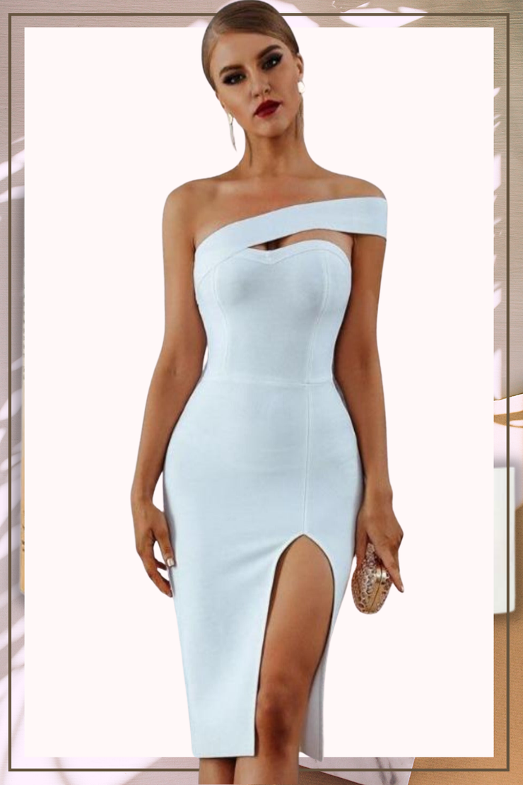 Delicate Diva High Slit Off Shoulder Dress