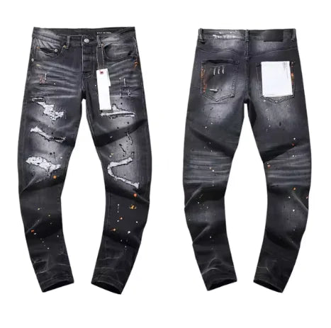 Premium Purple Jeans – Ripped Black Stretch Slim Fit