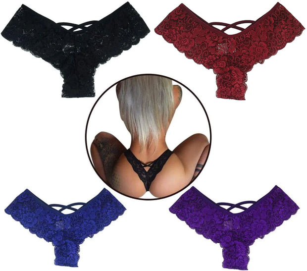 4 Pack Women Sexy Lace Underwear Lingerie Panties G-String Thong