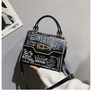 Leather Mini Chain Graffiti Crossbody Bags For Women