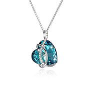 Certified Blue Topaz 5.00 Ct Heart Cut Sterling Silver Necklace with  Crystals