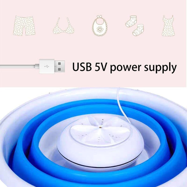 Foldable Mini Washing Machine Rotating Ultrasonic Turbines Washer USB Charging