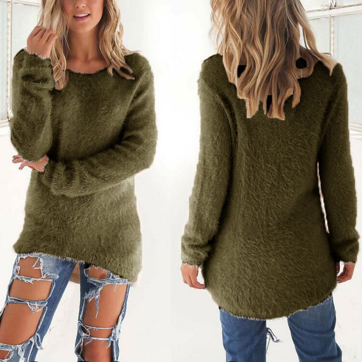 Women Loose Long Sleeve Solid Warm Pullovers