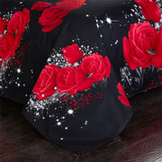 Big Red Flowers Rose Black Modern Luxury Comforter Bedding Set Fashion King Queen Twin Size Bed Linen Duvet Cover Sets Gift