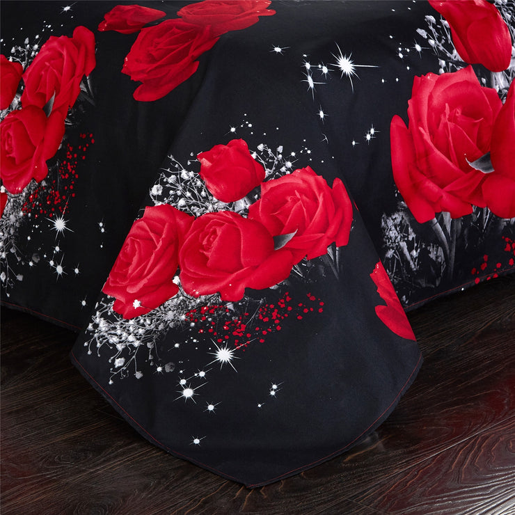 Big Red Flowers Rose Black Modern Luxury Comforter Bedding Set Fashion King Queen Twin Size Bed Linen Duvet Cover Sets Gift