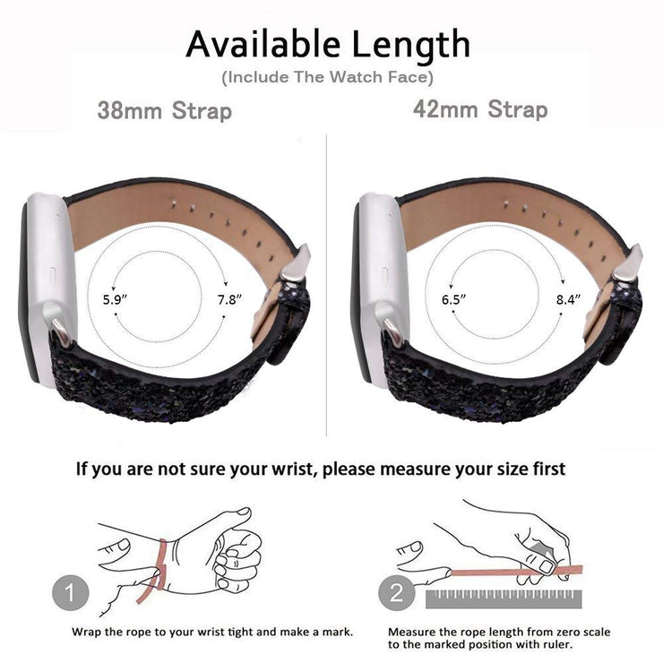 Leather Band for Apple Watch Series 6 SE 5/4/3 38mm 40mm 42mm 44mm Bling Strap for Iwatch Wrist  Bracelet Bright Shine Strap