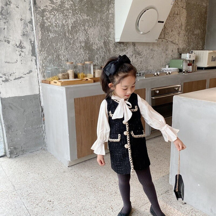 2020 Autumn New Arrival Girls Fashion Tweed Dress Kids Long Sleeve  Dresses  Girls Princess Dress