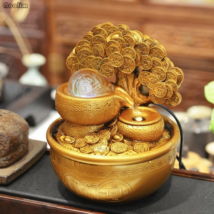 Gold Money Water Fountain Ornaments Feng Shui