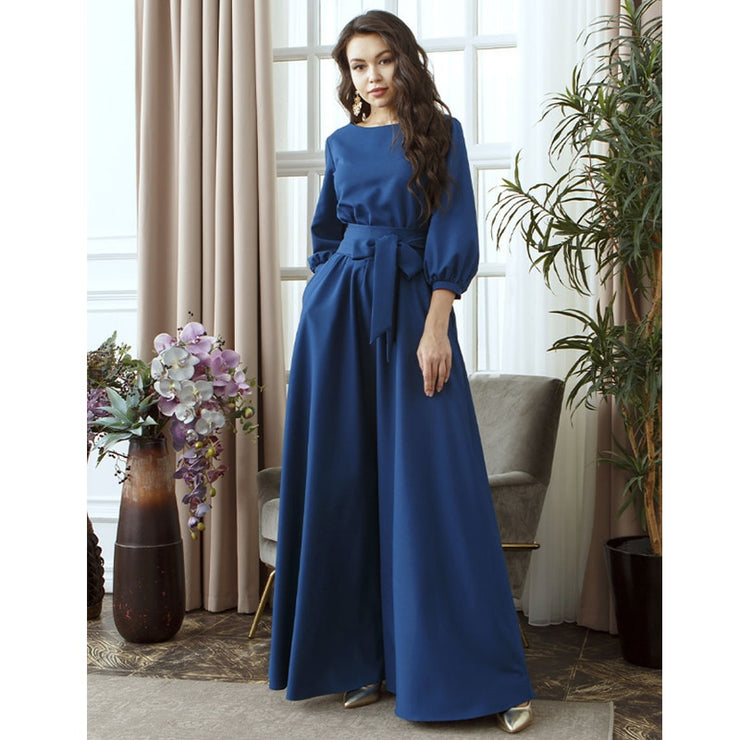 Autumn Women Casual Bow Maxi Sashes Dress