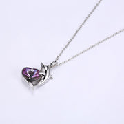 Loving Dolphin Pink Heart Sterling Silver Necklace with  Crystals