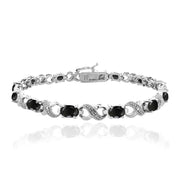 10.00 Ct Genuine Black Onyx Infinity Bracelet embellished With Crystals In 18k White Gold Filled