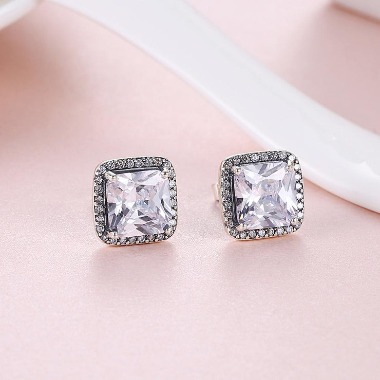 Halo Princess Cut Sterling Silver Earring