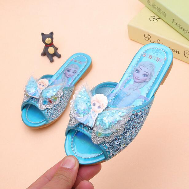 Disney Frozen Elsa Shoes For Girls Children Lovely Cartoon Princess Flat Sandals Shoes Inside and outside slippers With Bow