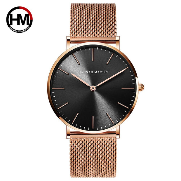 HANNAH MARTIN Watches Luxury Brand Simple Quartz Watch Stainless Steel Mesh Band