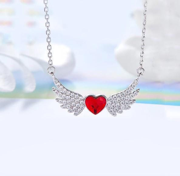 Austrian Crystal 4.00 Ct Ruby Flying with the Wings of an Angel Necklace