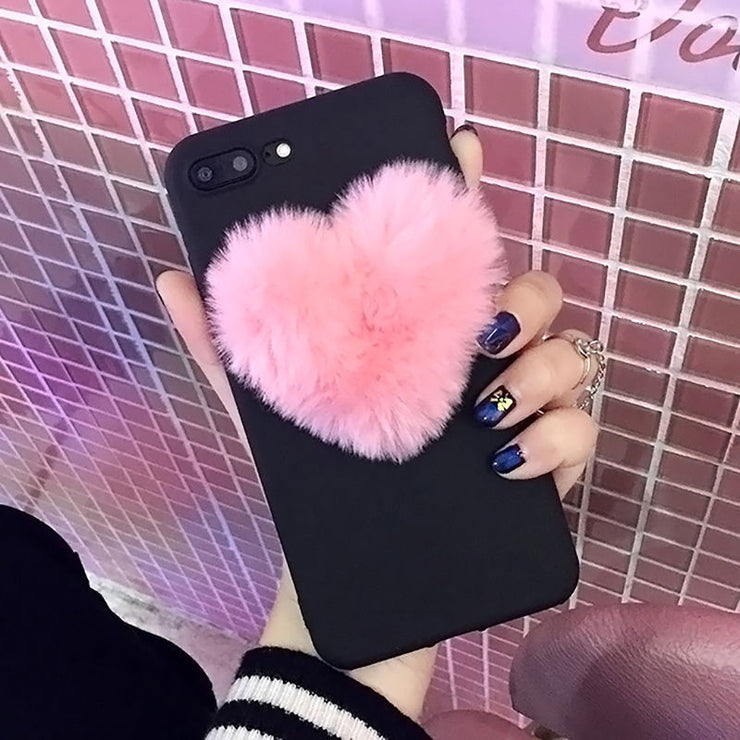 Lovely 3D Furry Love Hearts Cute hair Phone Case For iphone X XR XS MAX 6 6S 7 8 Plus 11 pro 12 SE Fashion Soft TPU Back Cover