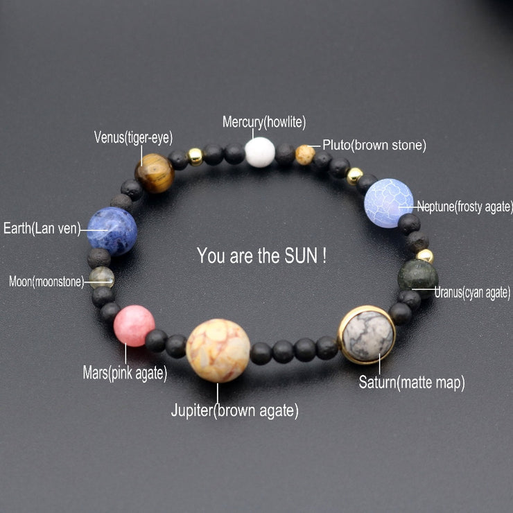 Galaxy Solar System Universe Nine Planets Natural Stone Bracelet