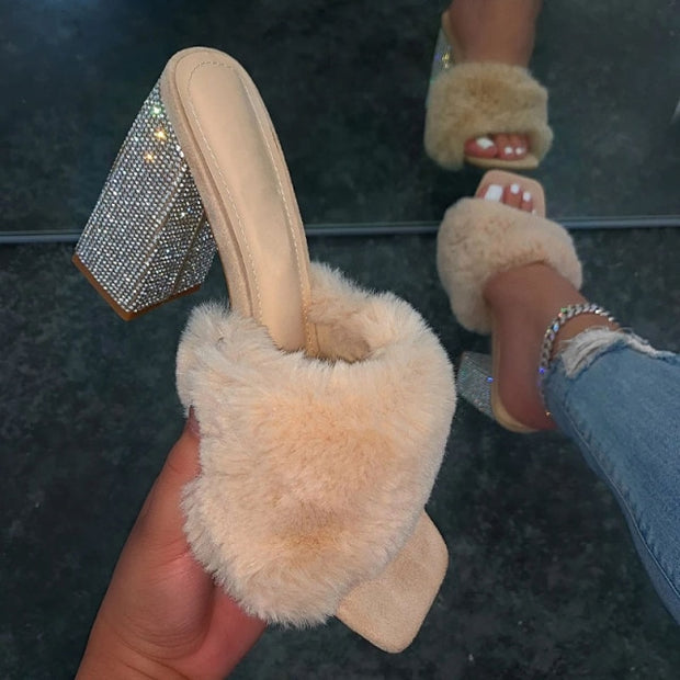 Banquet Fashion Slippers High-heeled Rhinestone Sandals