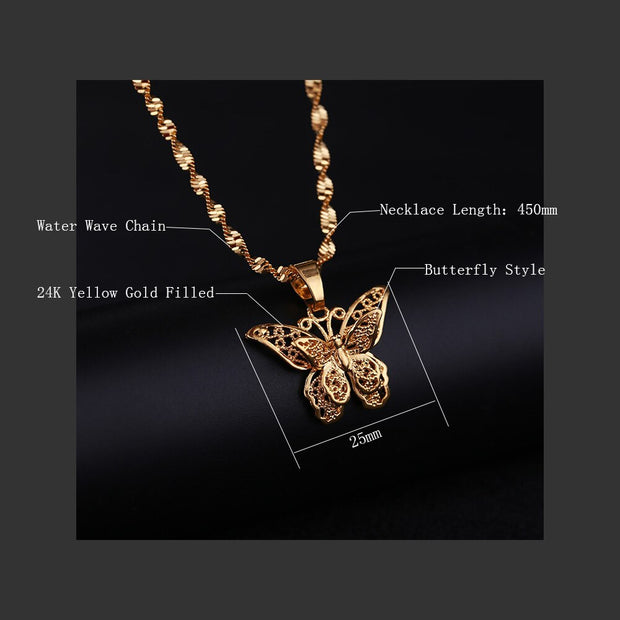 St.kunkka Butterfly Statement Necklaces Pendants Woman Chokers Collar Water Wave Chain Bib 24K Yellow Gold Filled Chunky Jewelry