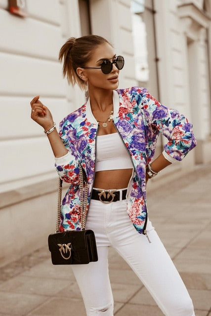 Flower Print Long Sleeve Women's  Jacket