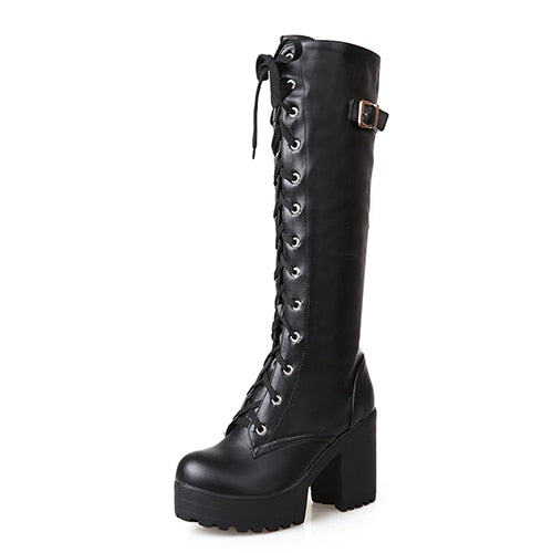 Ladies Knee High Boots Wedge Heel