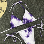 Women's Sexy Tie-dye Swimwear Thong Push-up Padded Bra Micro Bikini Halter Set Two Piece Swimsuit Brazilian Swimwear Купальник