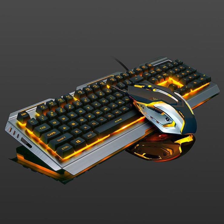 USB Wired Metal Ergonomic Backlight Mechanical Feel Gaming Keyboard Mouse Set with Aluminium Alloy Panel