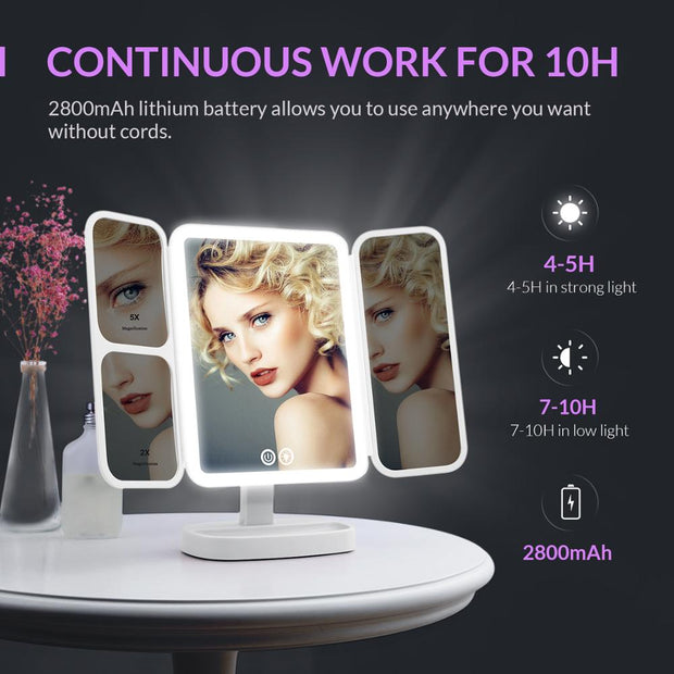 EASEHOLD 2x/5x/10x Magnifying Makeup Mirror Vanity 66 LEDs Rechargeable 3 Color Modes Adjustable 180 and 90 Degree Rotation