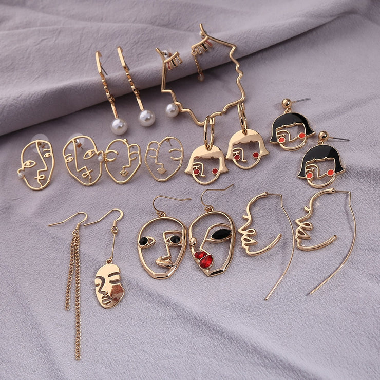 2019 Korean Fashion Jewelry Gold Color Alloy Face Dangle Earrings