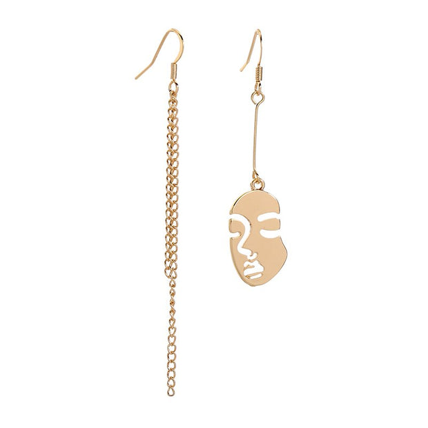 2019 Korean Fashion Jewelry Gold Color Alloy Face Dangle Earrings