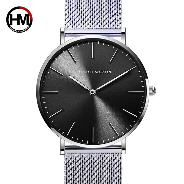 HANNAH MARTIN Watches Luxury Brand Simple Quartz Watch Stainless Steel Mesh Band