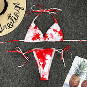 Women's Sexy Tie-dye Swimwear Thong Push-up Padded Bra Micro Bikini Halter Set Two Piece Swimsuit Brazilian Swimwear Купальник