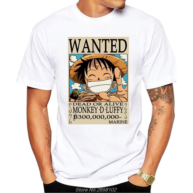 One Piece Luffy Wanted Order T Shirt Lycra Short-sleeve Anime Loose Cartoon T-shirt Cool Tops Tees Harajuku Streetwear