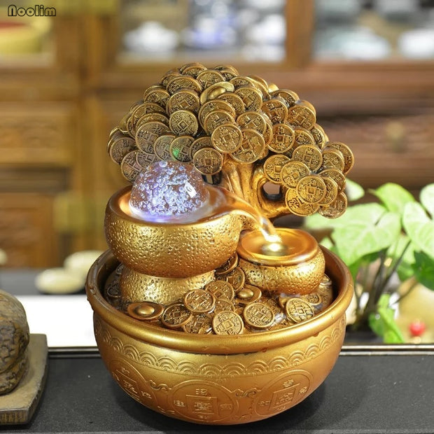 Gold Money Water Fountain Ornaments Feng Shui