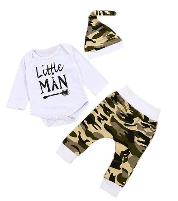 "LITTLE MAN" 3-PIECE CAMOUFLAGE BABY, TODDLER OUTFIT