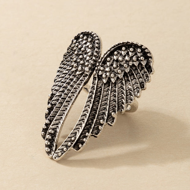 Vintage Silver Angel Wings Metal Ring