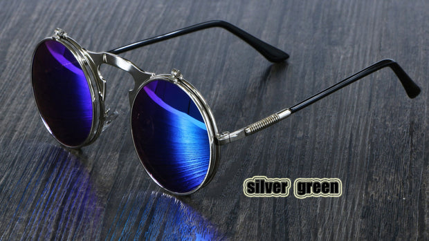 OCULOS De Sol Women Style Retro Flip Circular Double Metal Sun Glasses Men