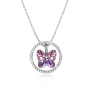 Pink Butterfly Sterling Silver Necklace with  Crystals