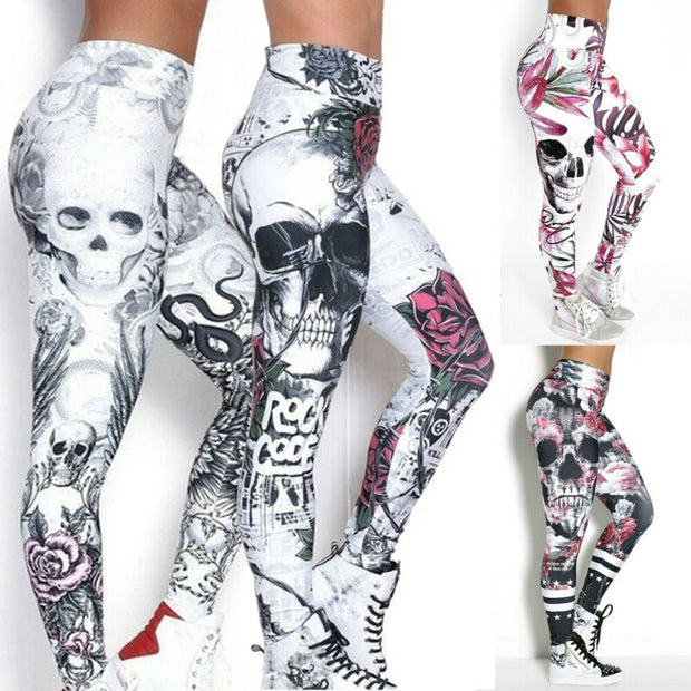 Skull Head 3D Printed Camouflage Leggings