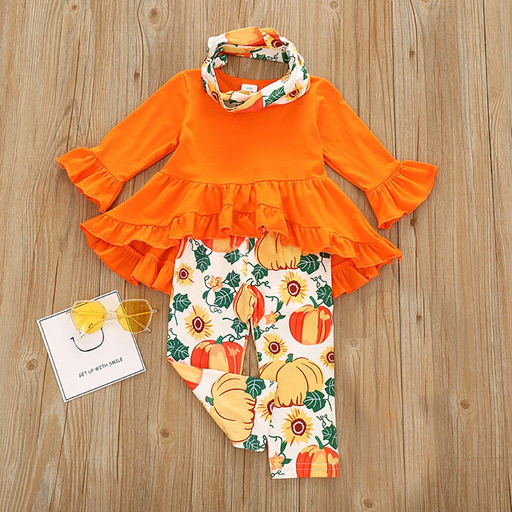 Kids Halloween Tails Dress Sets Toddler Baby Girls Long-sleeved Pumpkin Print Outfits Set Baby Toddler Girl Clothes Winter 2020