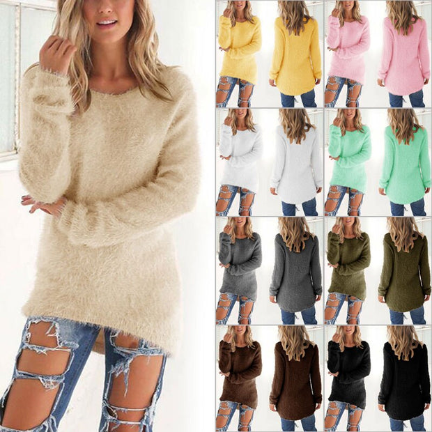 Women Loose Long Sleeve Solid Warm Pullovers