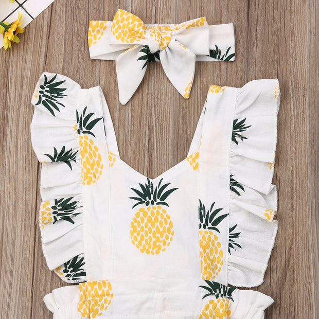 Emmababy Newborn Baby Girl Clothes Sleevless Ruffle Pineapple Print Romper Jumpsuit Headband 2Pcs Outfits Clothes Summer