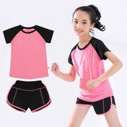 Kids Fitness T-shirt Gym Shorts Sports Women Girl Running Tops Tee Jogging Suits Children Training Yoga Set Tracksuit Sportswear