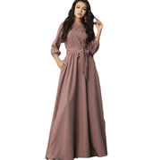 Autumn Women Casual Bow Maxi Sashes Dress