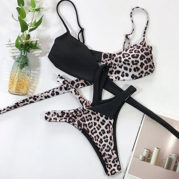 Women High Waist Bikini Set Leopard Snake Print