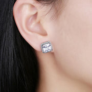 Halo Princess Cut Sterling Silver Earring