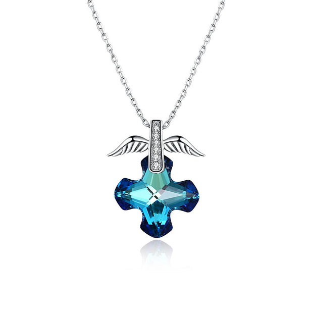 Wings of Angel Blue Topaz Sterling Silver Necklace with  Crystals