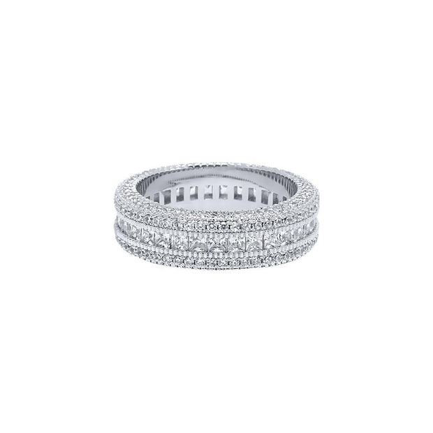 Classic Diamond Created Eternity Princess Cut Ring in 18K White Gold Plated