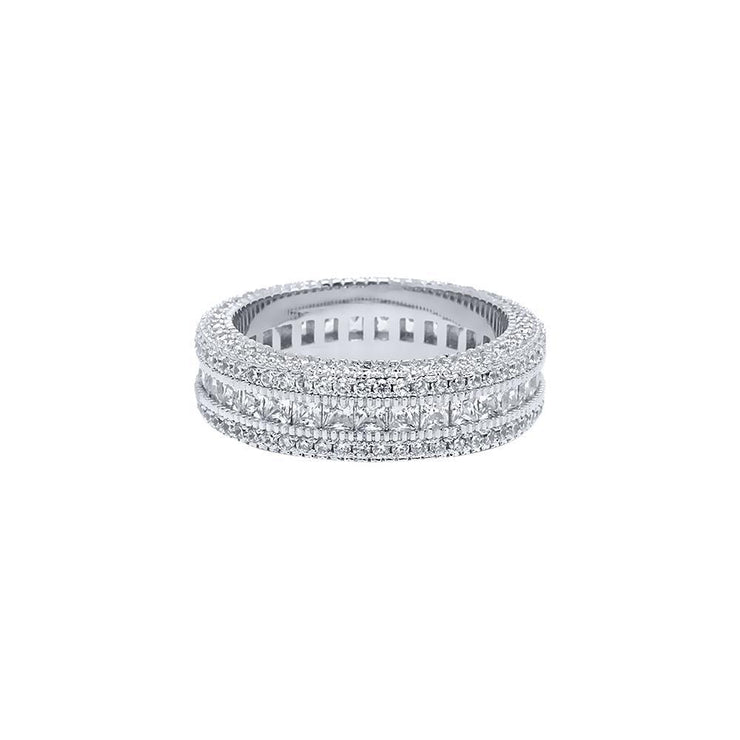 Classic Diamond Created Eternity Princess Cut Ring in 18K White Gold Plated