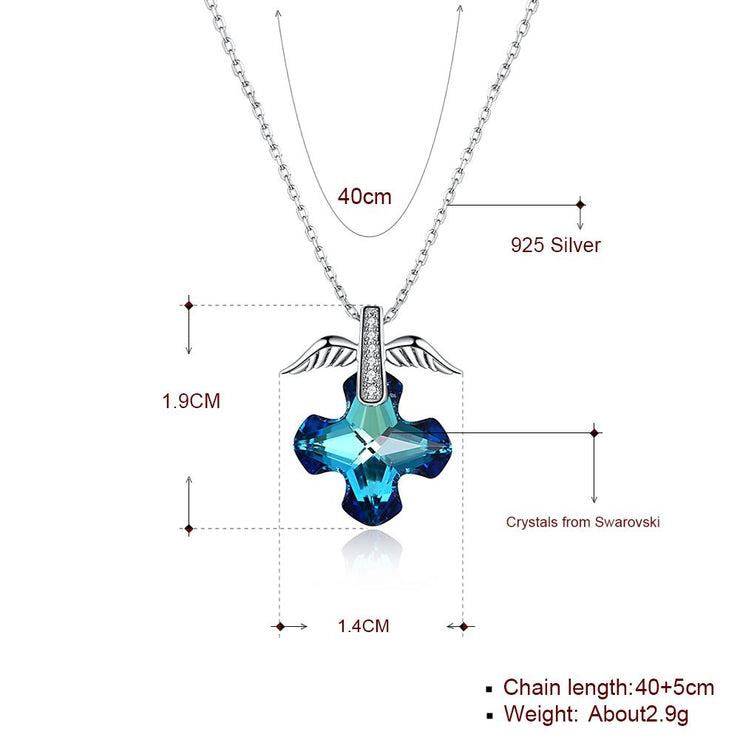 Wings of Angel Blue Topaz Sterling Silver Necklace with  Crystals